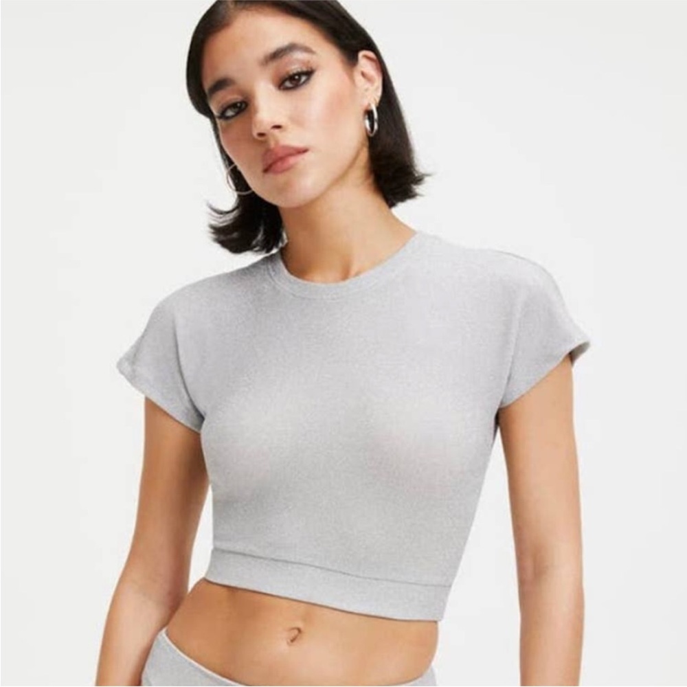 Good American Silver Indie Sleeze Sparkle Crop Top Size Large